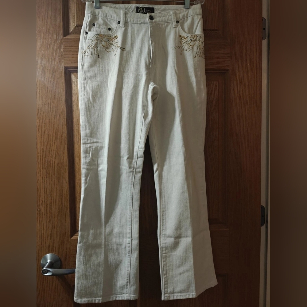 Women's RF Jeans By Rafaella With Shiny Designs By Pockets White Jeans Size 8